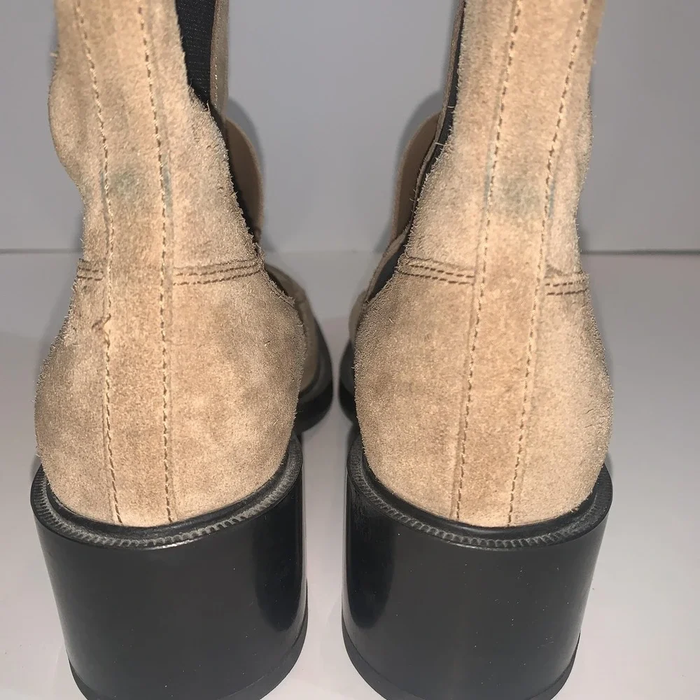 Tod's Boots Womens EU 36 Beige Suede Chelsea Ankle Block Heel Pull On Booties